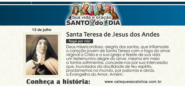Santo do dia e oração - Santa Teresa de Jesus dos Andes