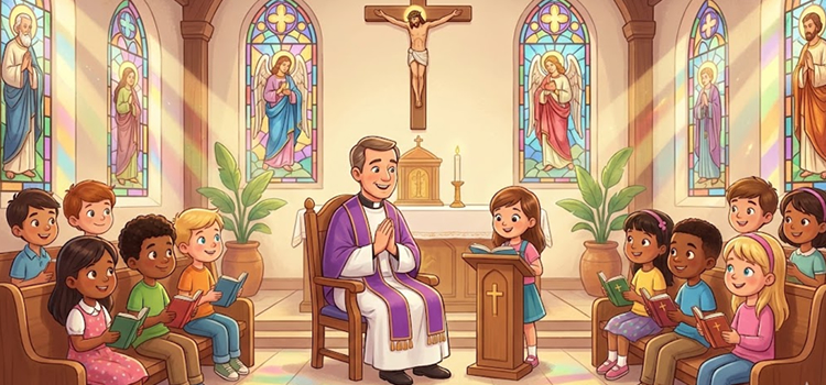 A liturgia da Palavra, uma menina fazendo a leitura na missa