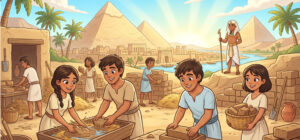 Ilustraçao infantil do povo de Deus na escravidão no Egito