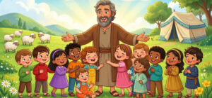 Ilustração infantil de Jacó pai de doze filhos, que sera depois as Doze tribos de israel