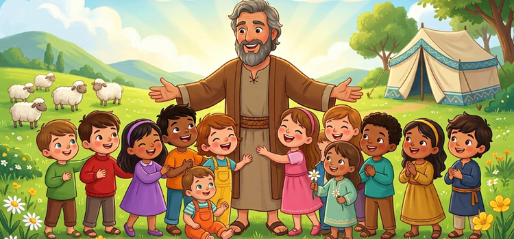 Ilustração infantil de Jacó pai de doze filhos, que sera depois as Doze tribos de israel