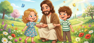 Ilustração infantil Jesus ensina a amar os inimigos