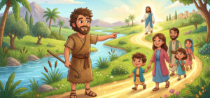Ilustração infantil João Batista prepara o caminho para o Senhor