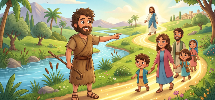 Ilustração infantil João Batista prepara o caminho para o Senhor