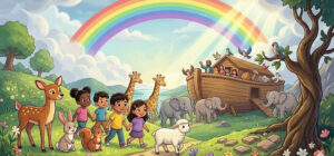 ilustração infantil da arca de noé, Deus não abandona a criação