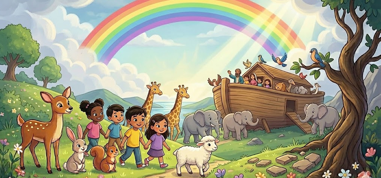 ilustração infantil da arca de noé, Deus não abandona a criação