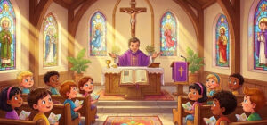 Padre celebrando a missa parte por parte