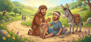 Ilustração infantil O bom samaritano