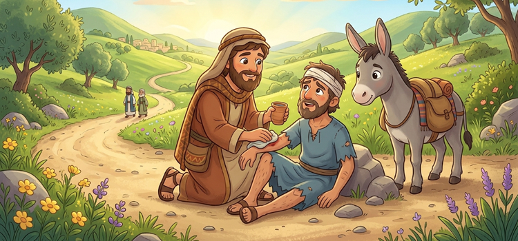 Ilustração infantil O bom samaritano